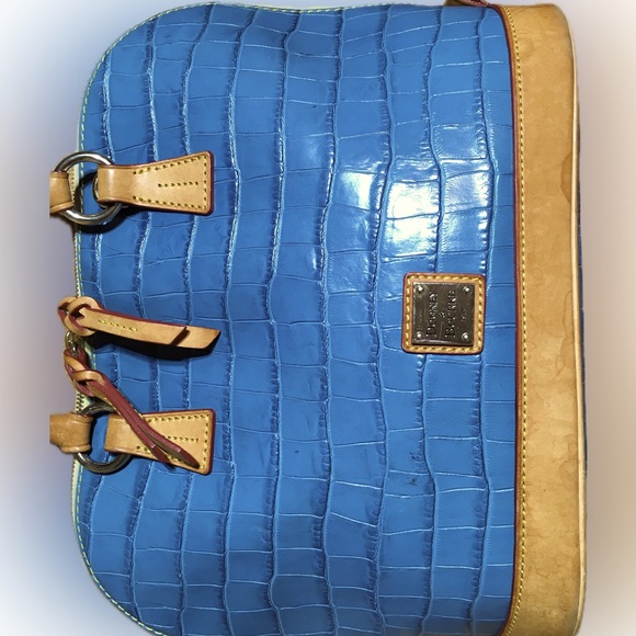 DOONEY & BURKE Croc Leather Domed Tote Handbag Turquoise Blue - Picture 2 of 15